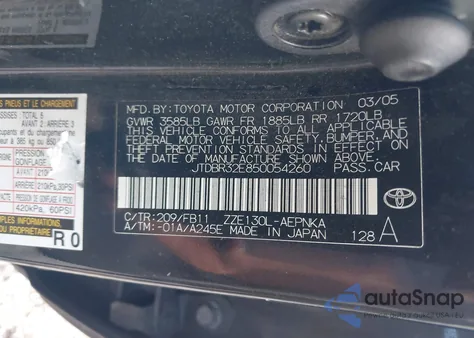 2005 Toyota Corolla Le from USA, damaged, VIN JTDBR32E850054260